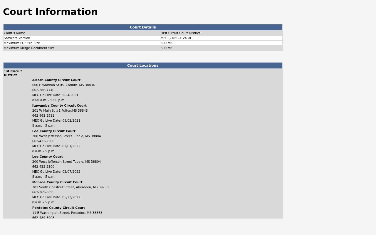 First Circuit Mississippi Electronic Courts information page