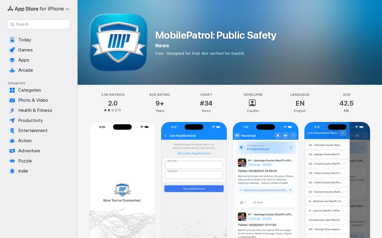 Official Mobile Patrol app listing linked by the Tishomingo County Sheriff